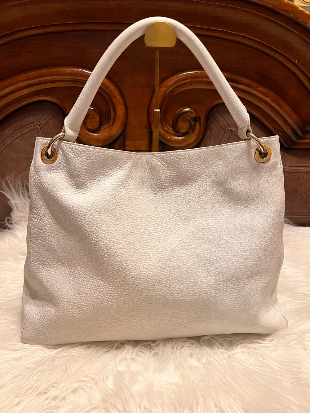 Mark & Graham ivory Pebbled Leather Hobo Bag